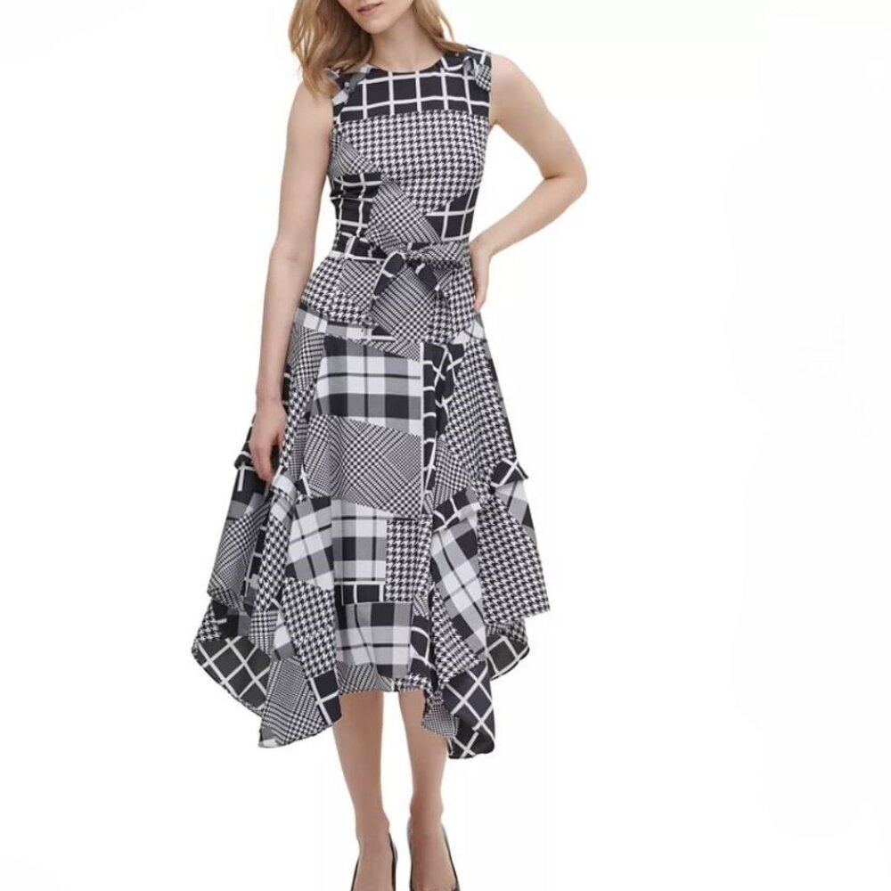 Calvin Klein Black and White Asymmetrical Dress